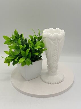 Vintage White Decorative Milk Glass Bud Vase - Jubilee Pattern